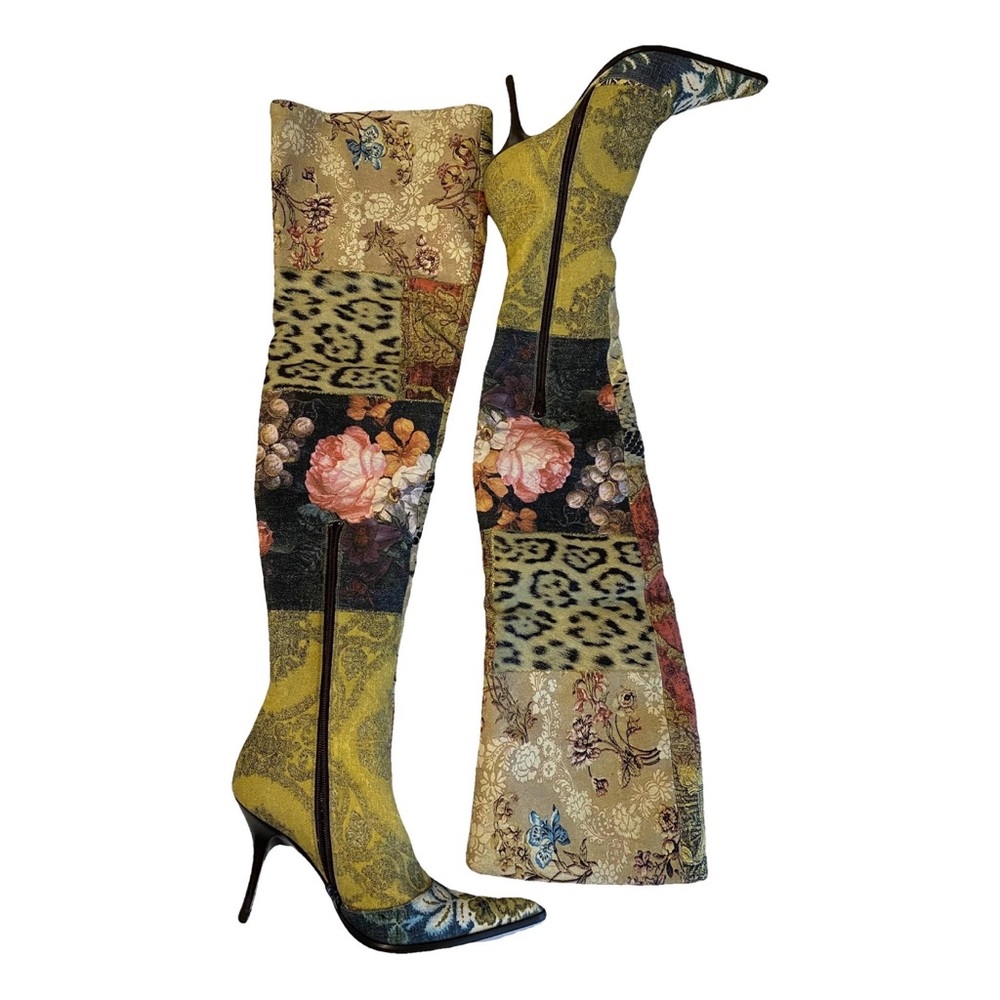 RARE Roberto Cavalli Fall / Winter 2002 Parade Multicoloured Patchwork Heel Boot